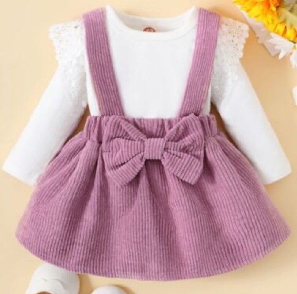 SHEIN Baby Girl Jumper Skirt Corduroy In Pink With Bow Size 3 Months NWOT